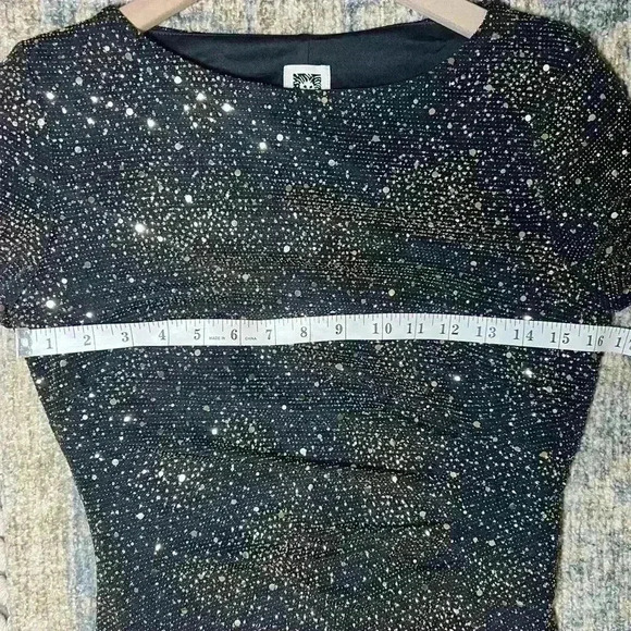 Anne Klein Women’s Black and Gold Sequined Dot Midi-Length Dress Size 2 - Picture 9 of 12